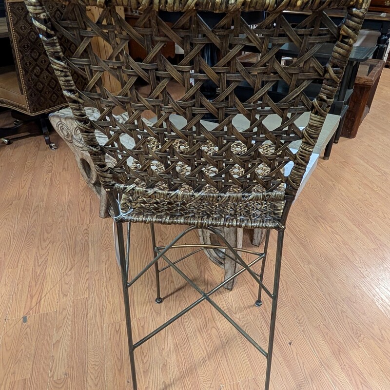 Rattan & Metal Barstool, Light Brown<br />
17 x 16 x 44h<br />
Seat Height 29in