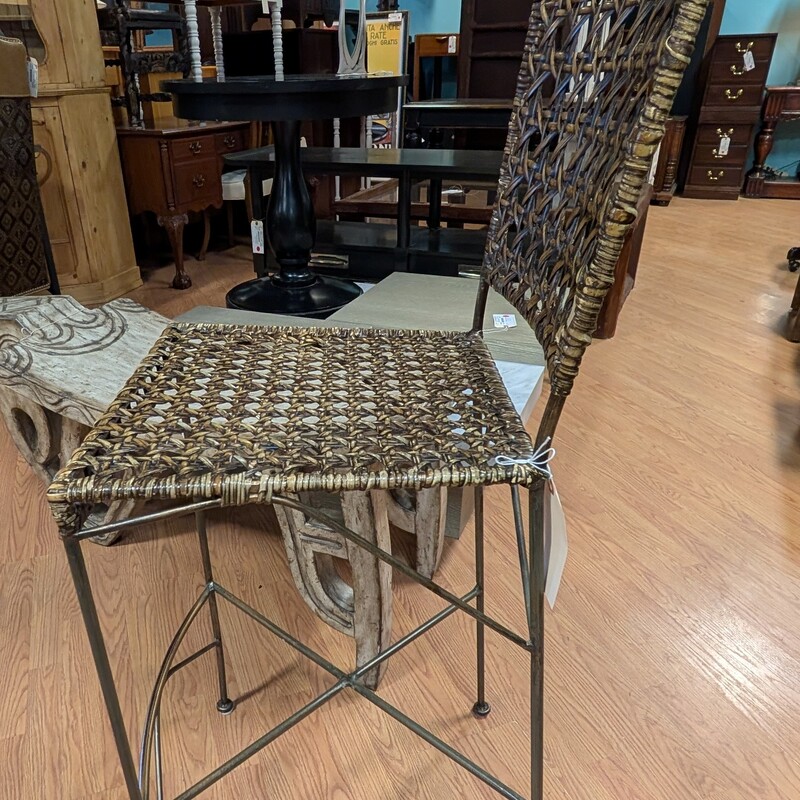 Rattan & Metal Barstool, Light Brown<br />
17 x 16 x 44h<br />
Seat Height 29in