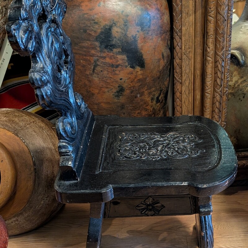 19th Century Escabelle Chair, Folk,  Italian<br />
Swiss Alps Rustic, Carved<br />
15 x 18 x 42h