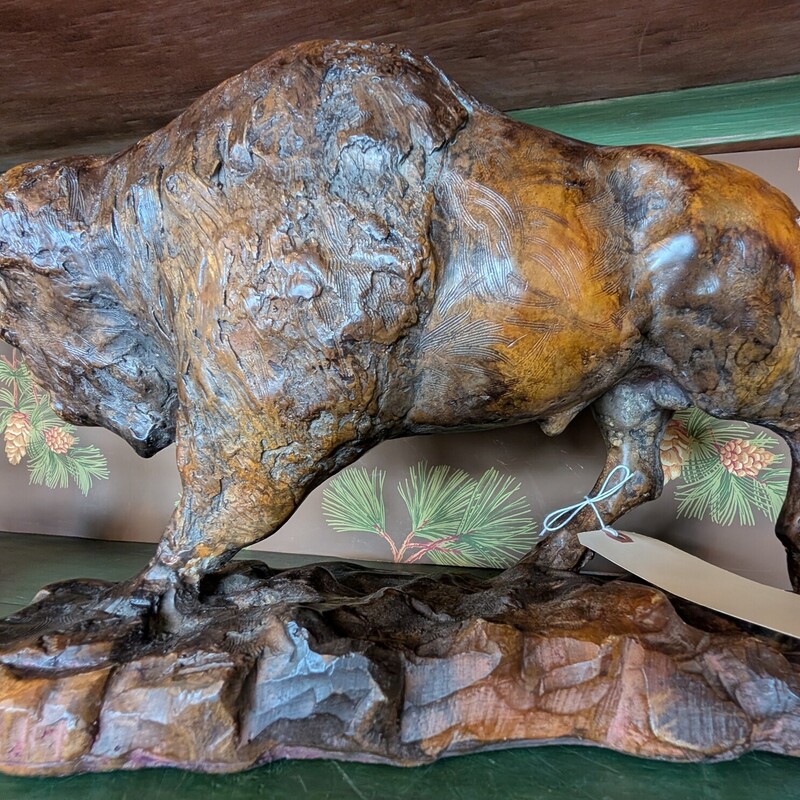 Attila Tivadar Sculpture, Buffalo, Cast Stone<br />
16 x 16 x 12h